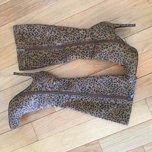 Colin Stuart Leopard Print Leather High Heel Boots
